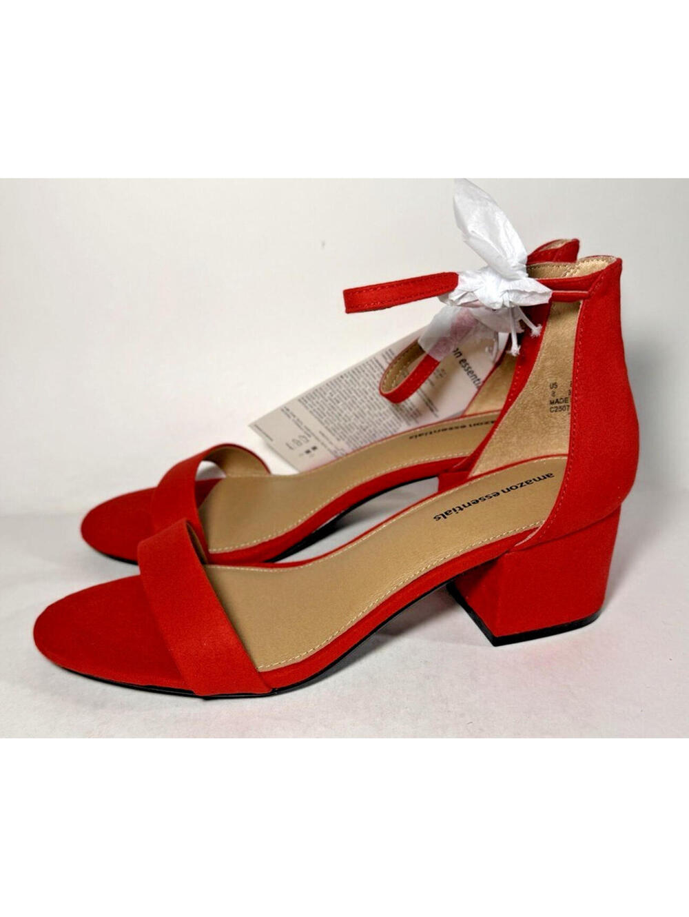 AMAZON ESSENTIALS Nola Ankle Strap Block Heel 2 inch Red